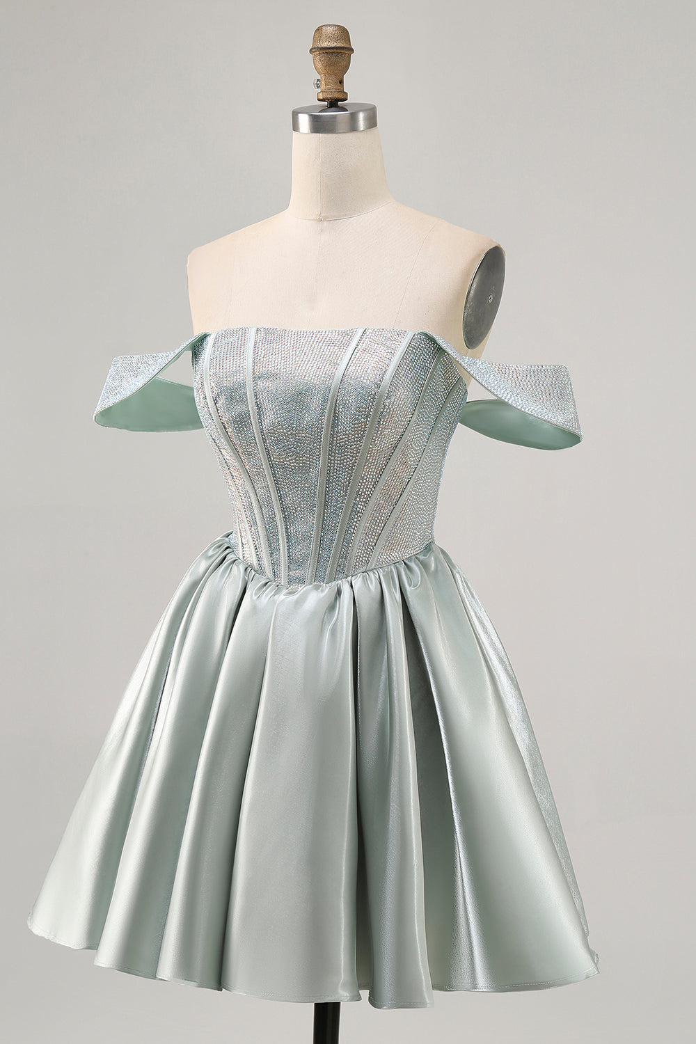 Sparkly Light Green Satin Beaded Short Corset Prom Dress