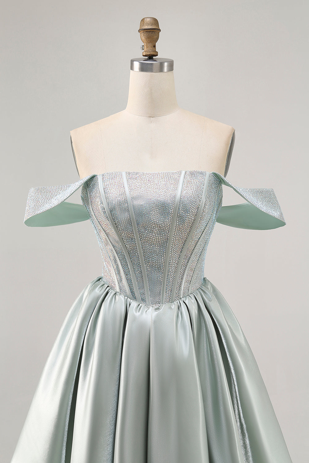 Sparkly Light Green Satin Beaded Short Corset Prom Dress