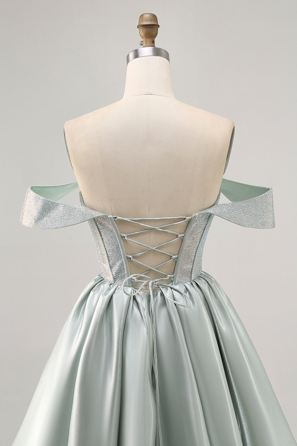 Sparkly Light Green Satin Beaded Short Corset Prom Dress