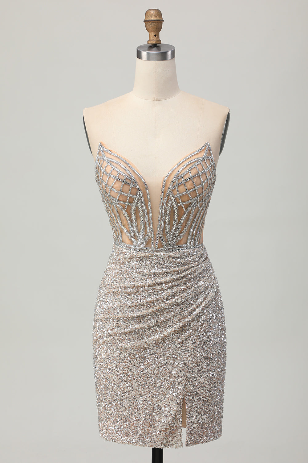 Sparkly Sequins Bodycon Sliver Strapless Short Corset Prom Dress