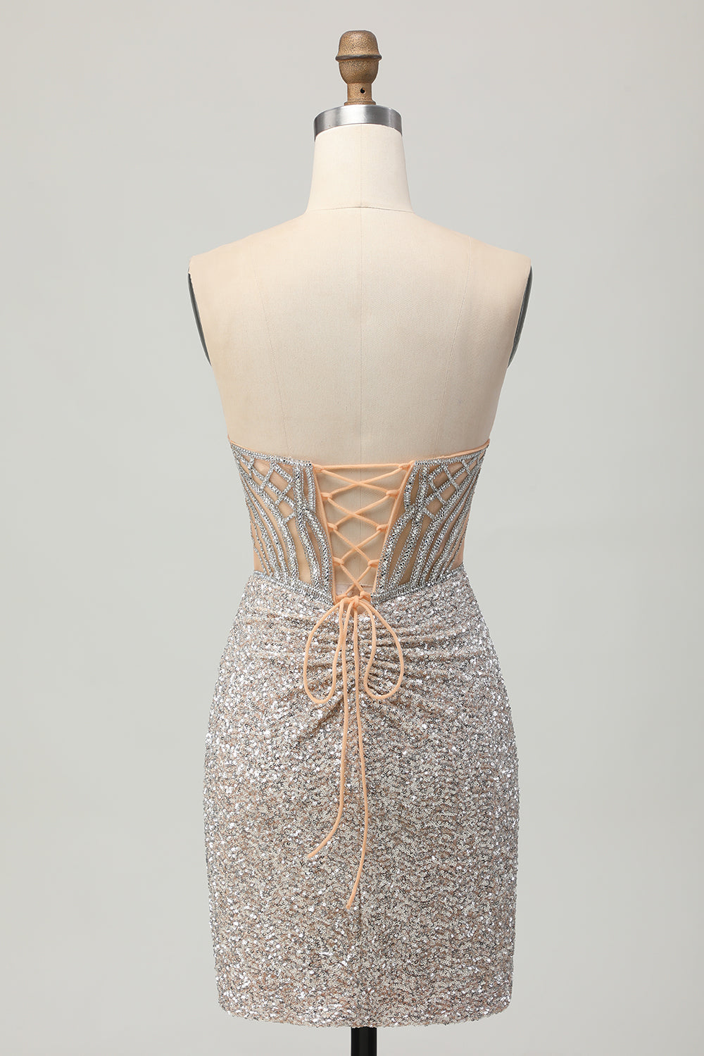 Sparkly Sequins Bodycon Sliver Strapless Short Corset Prom Dress