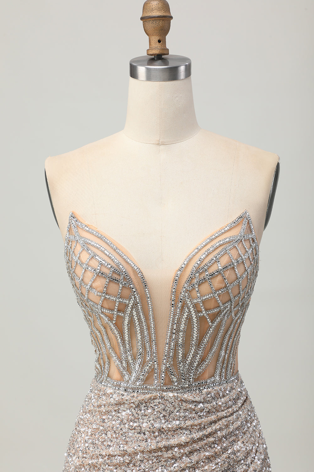 Sparkly Sequins Bodycon Sliver Strapless Short Corset Prom Dress