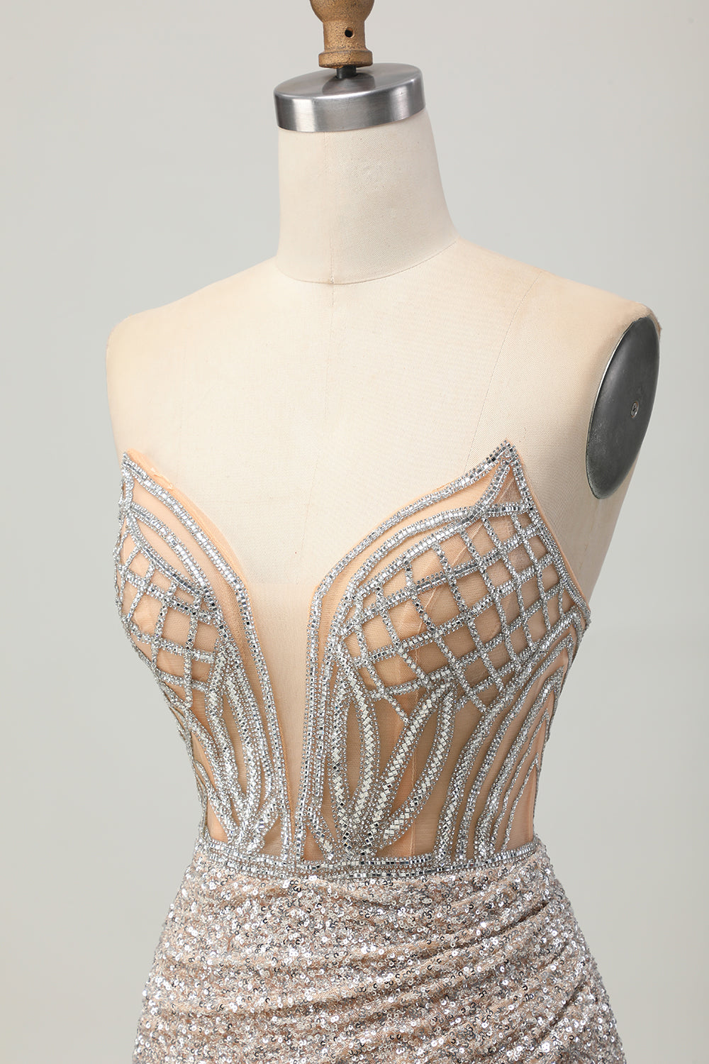 Sparkly Sequins Bodycon Sliver Strapless Short Corset Prom Dress