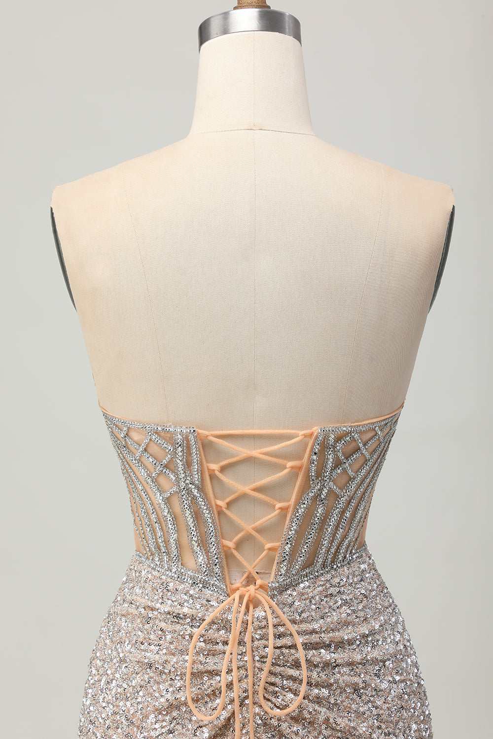 Sparkly Sequins Bodycon Sliver Strapless Short Corset Prom Dress