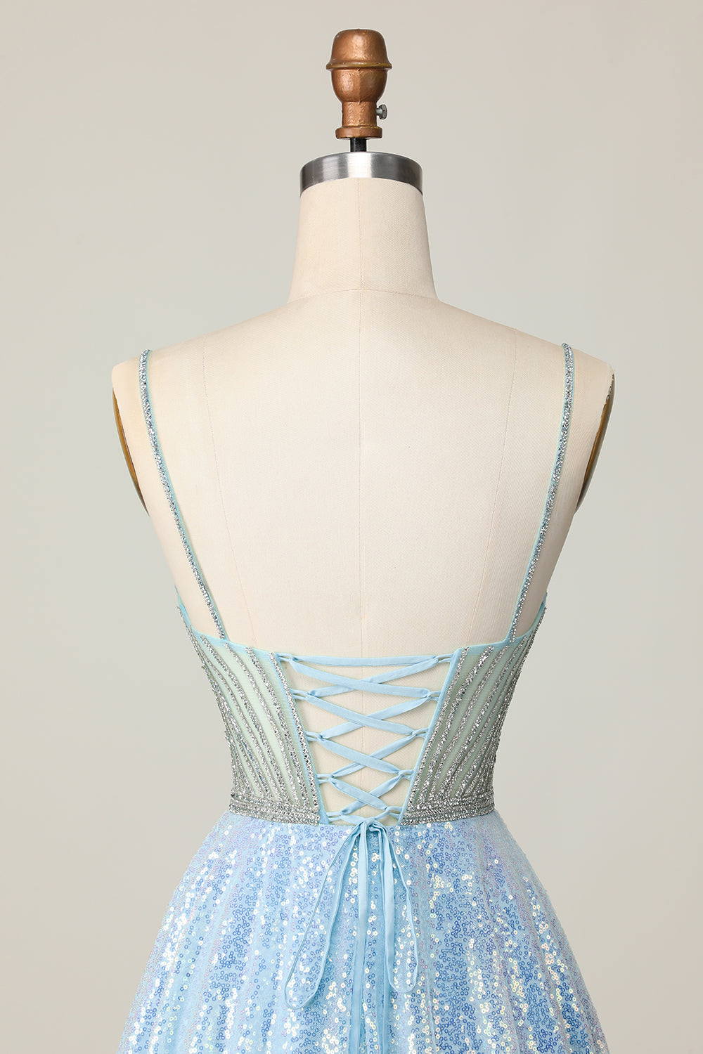 Sparkly Light Blue Sequin A Line Short Prom Dress with Beading
