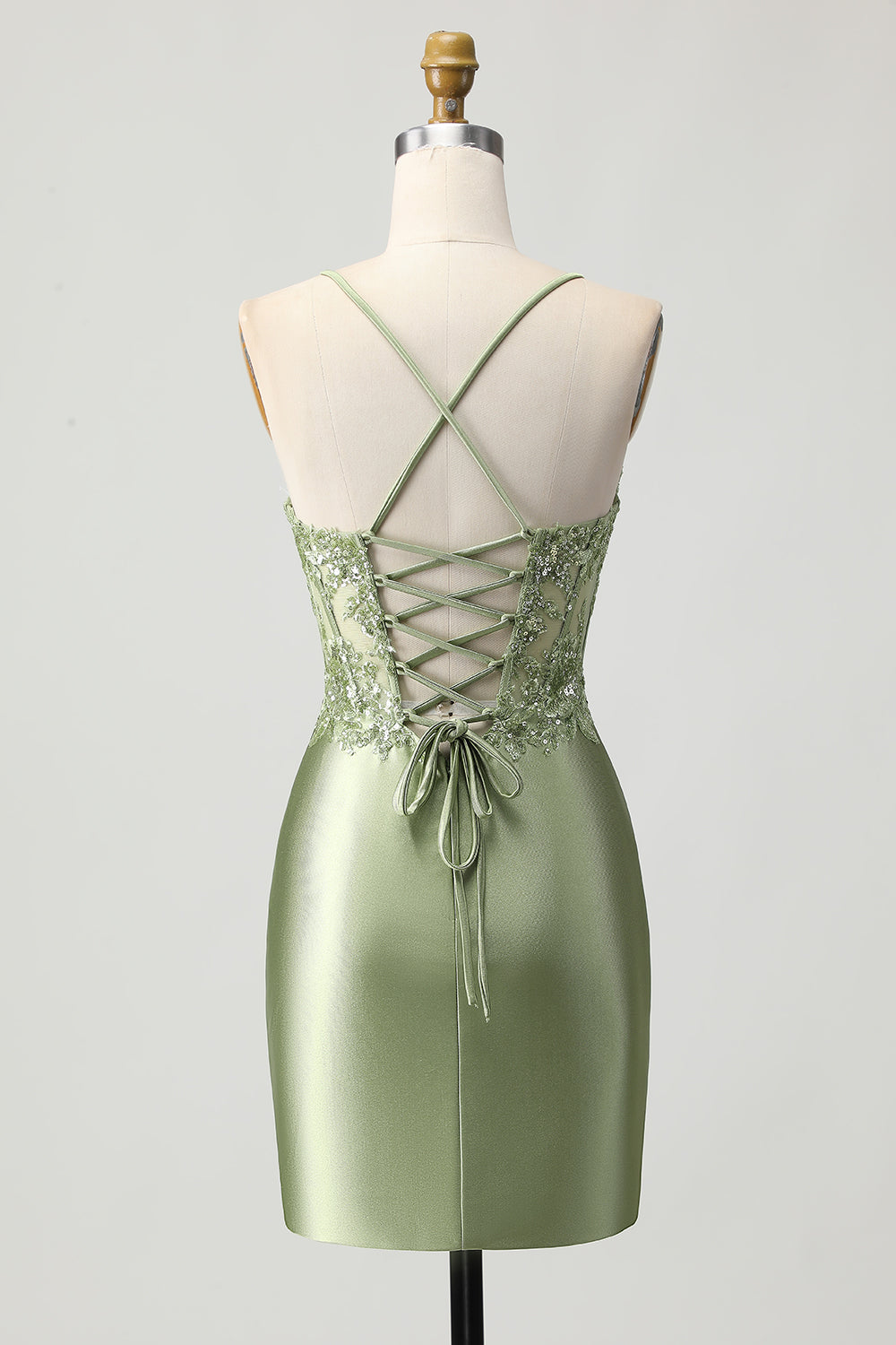 Sparkly Sage Green Corset Tight Short Satin Prom Dress with Sequins