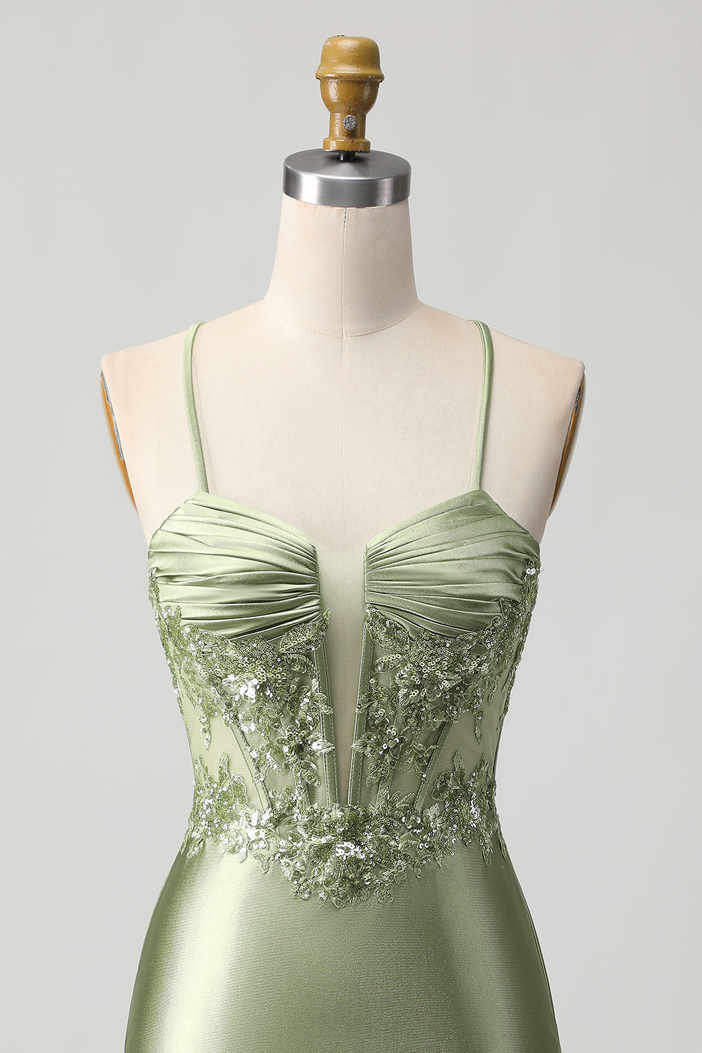 Sparkly Sage Green Corset Tight Short Satin Prom Dress with Sequins