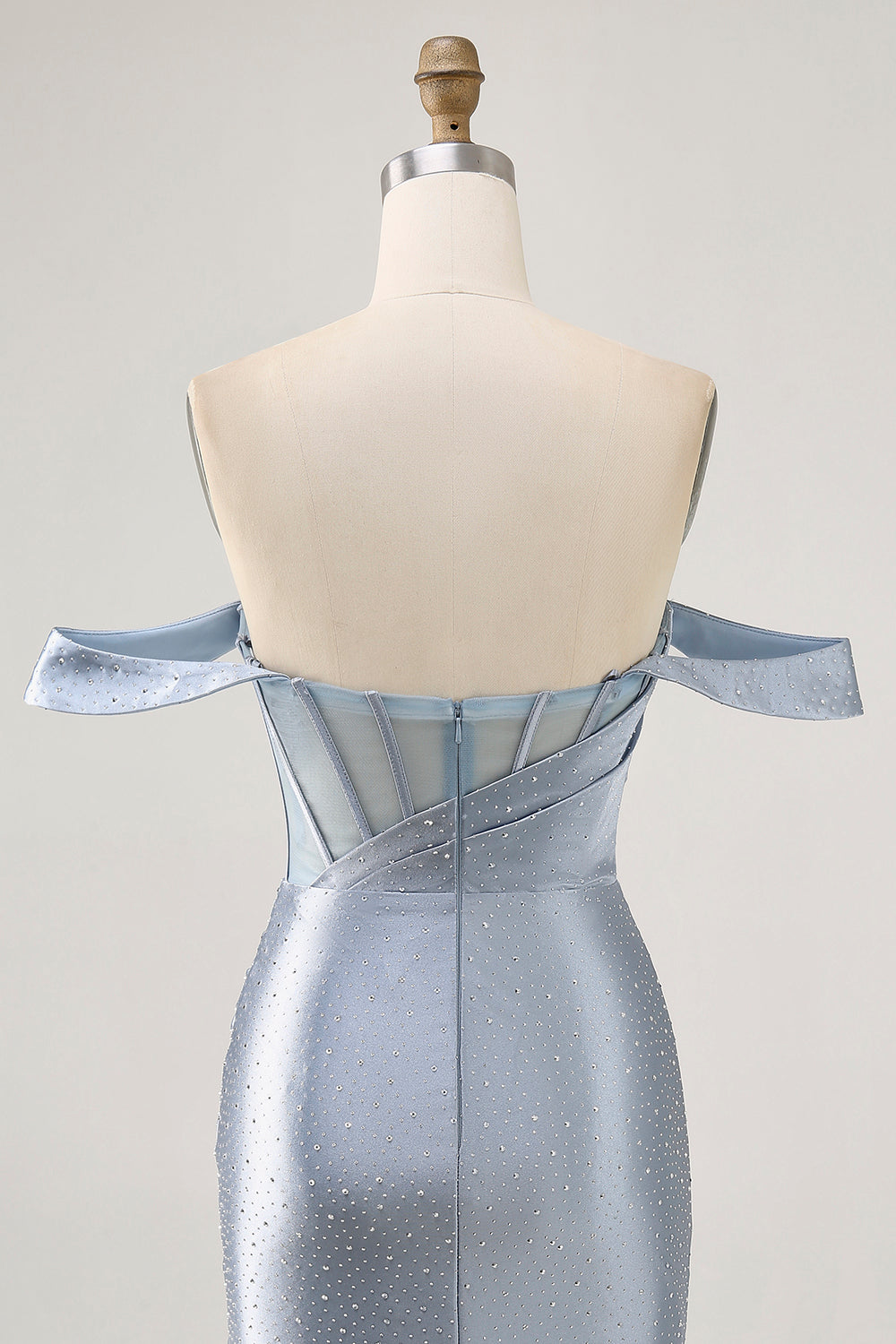 Sparkly Dusty Blue Satin Corset Tight Ruched Mini Prom Dress with Beading