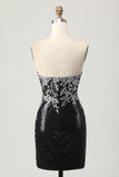 Sparkly Sweetheart Black Silver Tight Short Prom Dress with Sequins