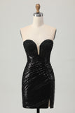 Sparkly Black Sequins Sweetheart Backless Tight Short Prom Dress
