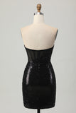 Sparkly Black Sequins Sweetheart Backless Tight Short Prom Dress
