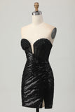 Sparkly Black Sequins Sweetheart Backless Tight Short Prom Dress
