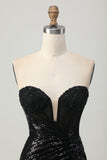 Sparkly Black Sequins Sweetheart Backless Tight Short Prom Dress