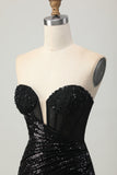 Sparkly Black Sequins Sweetheart Backless Tight Short Prom Dress