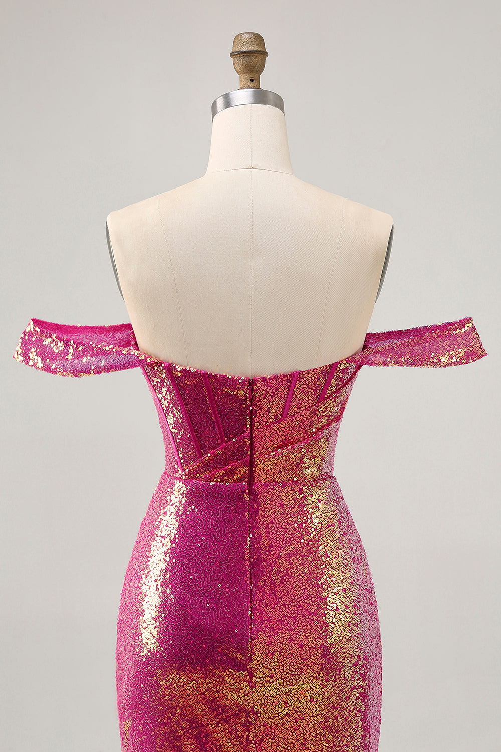 Sparkly Fuchsia Sequin Ruched Tight Short Corset Prom Dress