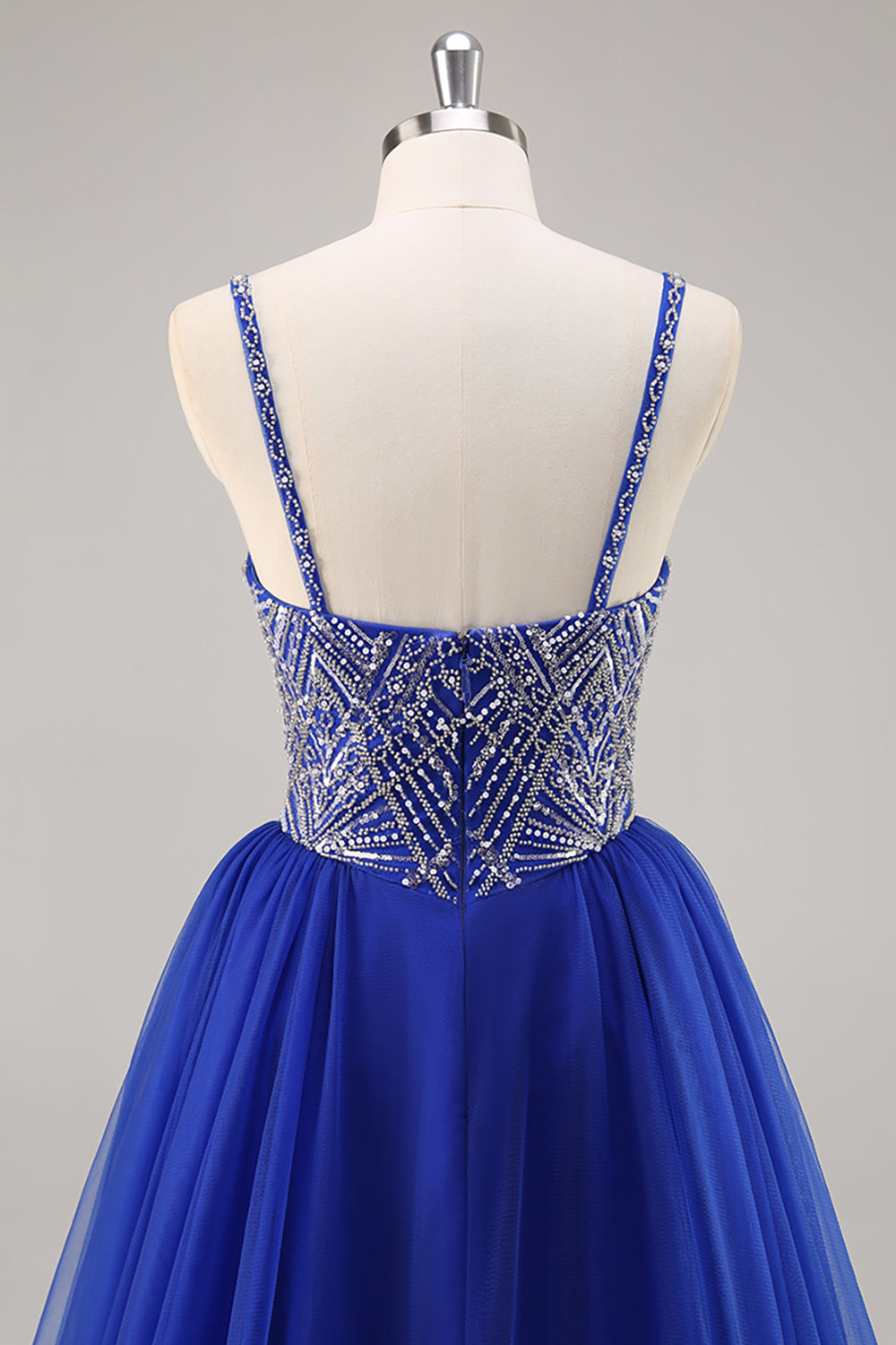 Sparkly Royal Blue Spaghetti Straps Beaded A Line Maxi Prom Dress
