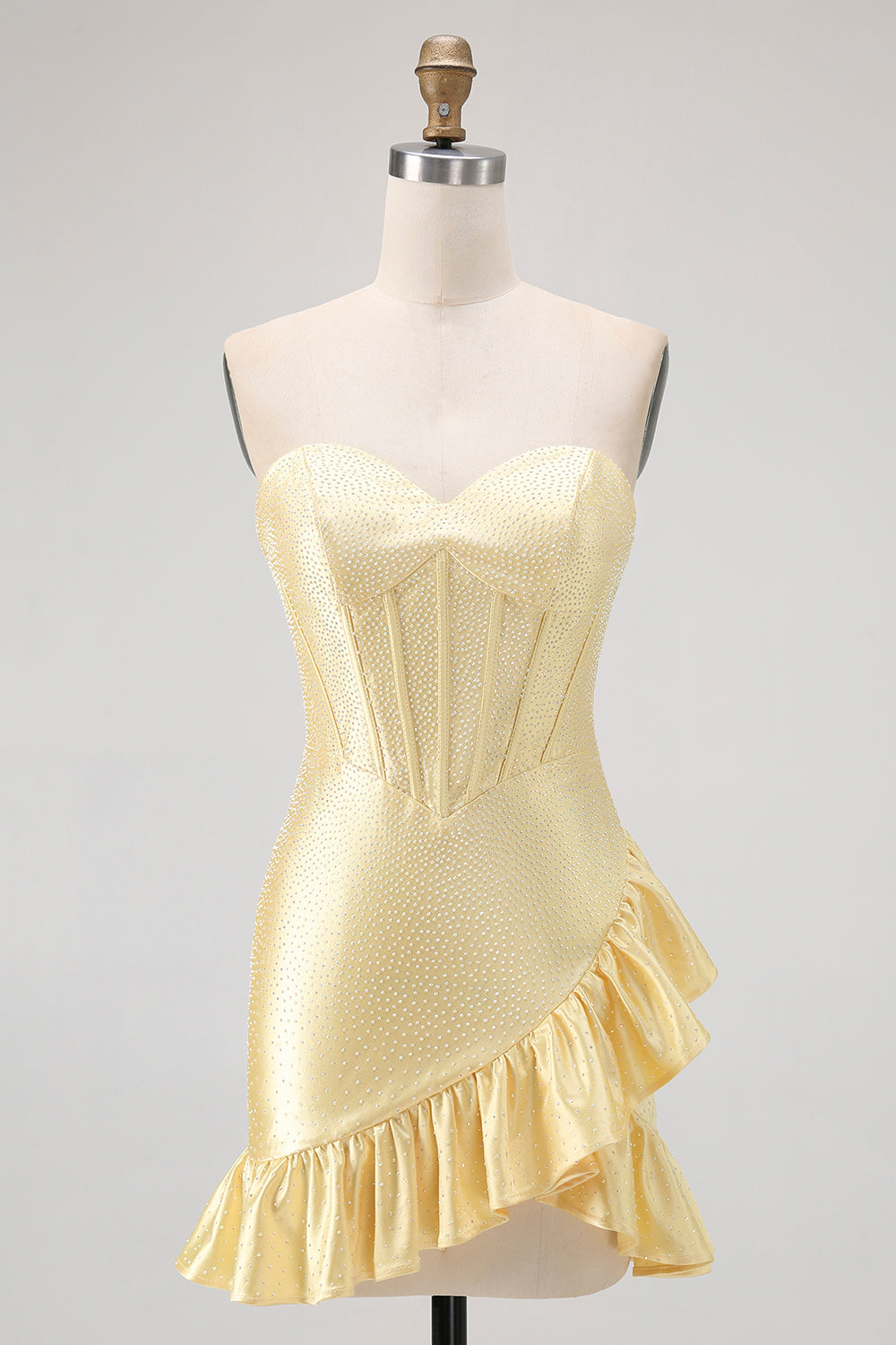 Sparkly Yellow Sweetheart Corset Short Cocktail Dress with Beading