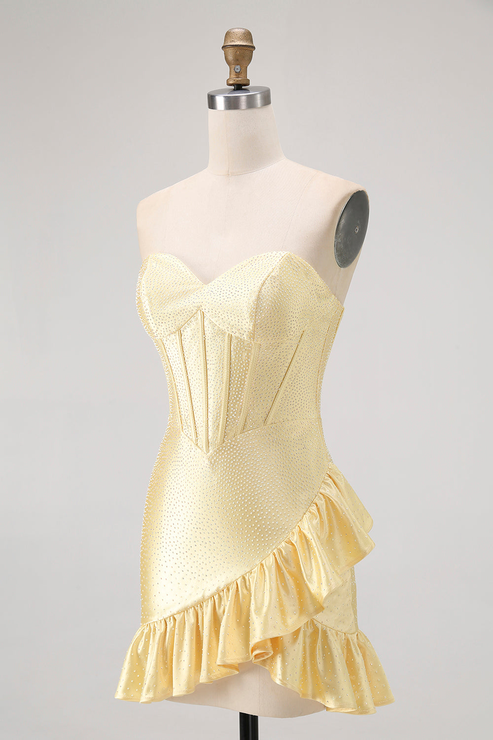 Sparkly Yellow Sweetheart Corset Short Cocktail Dress with Beading