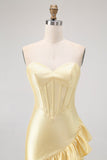 Sparkly Yellow Sweetheart Corset Short Cocktail Dress with Beading