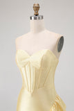 Sparkly Yellow Sweetheart Corset Short Cocktail Dress with Beading