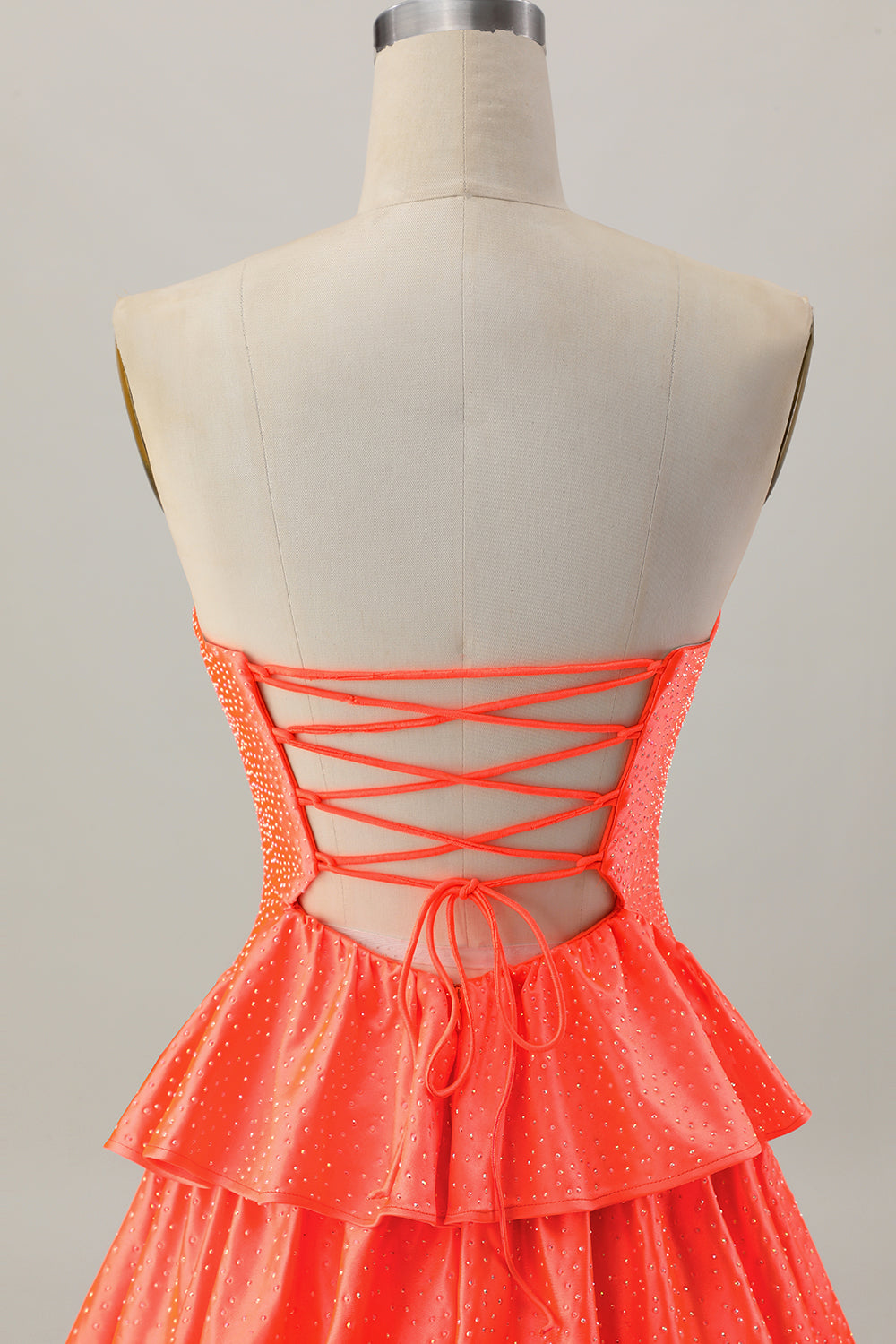 Sparkly Orange Tiered Beaded Cut Out A Line Short Cocktail Dress