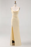 Daffodil Ruched Mermaid Long Wedding Guest Dress with Slit