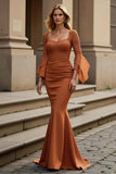 Sunset Square Neck Mermaid Maxi Mother of the Bride Dress with Lace