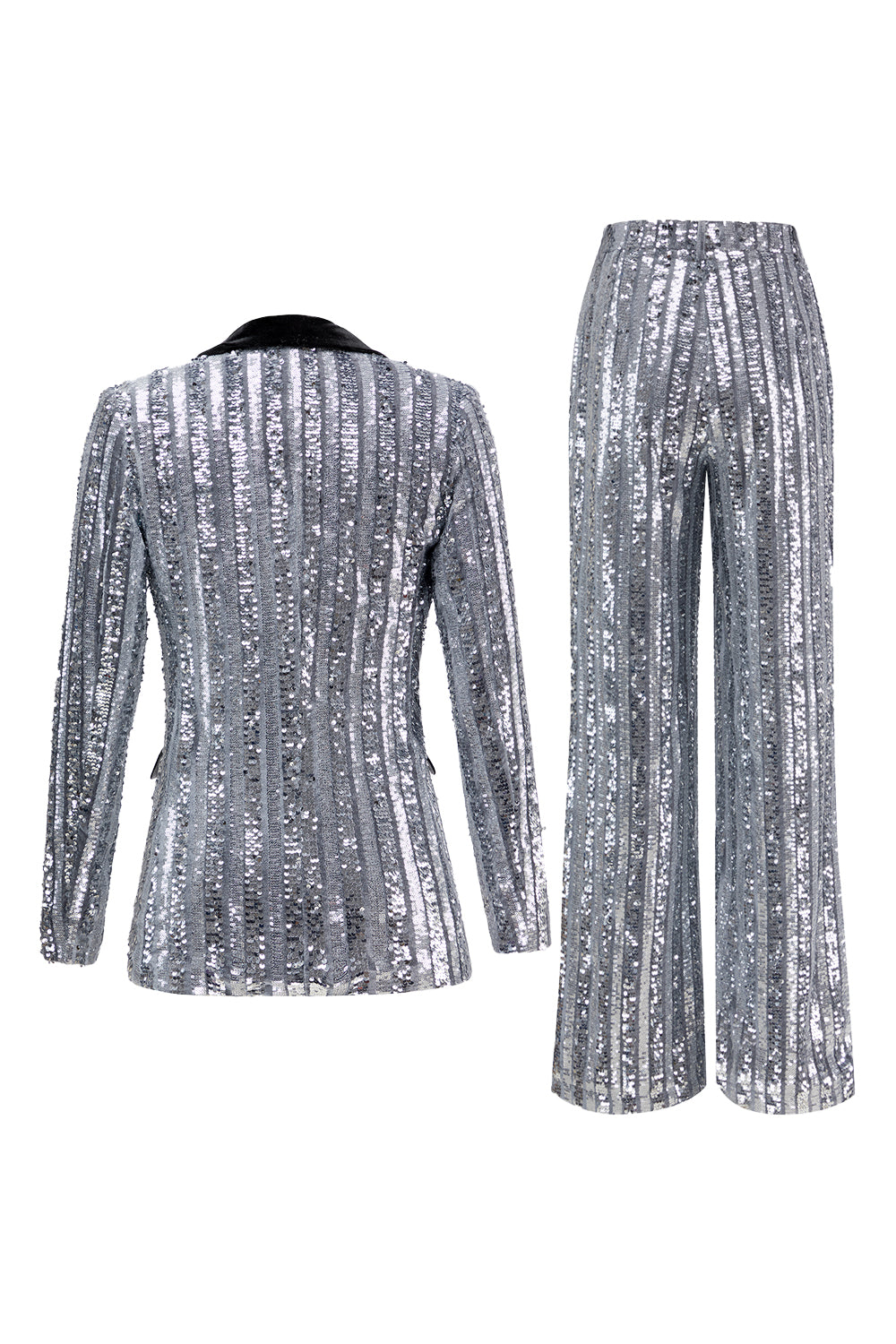 Sparkly Sequin Silver 2 Piece Peak Lapel Women Prom Suits