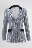 Sparkly Sequin Silver 2 Piece Peak Lapel Women Prom Suits