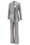 Sparkly Silver 2 Piece Notched Lapel Sequin Women Prom Suits