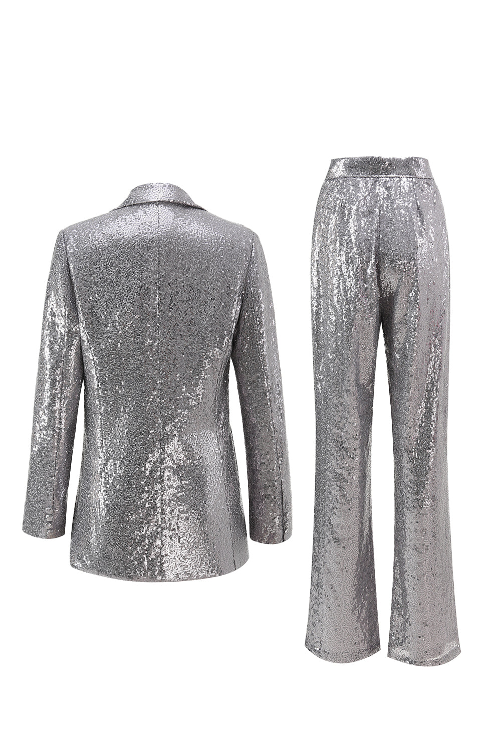 Sparkly Silver 2 Piece Notched Lapel Sequin Women Prom Suits