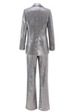 Sparkly Silver 2 Piece Notched Lapel Sequin Women Prom Suits