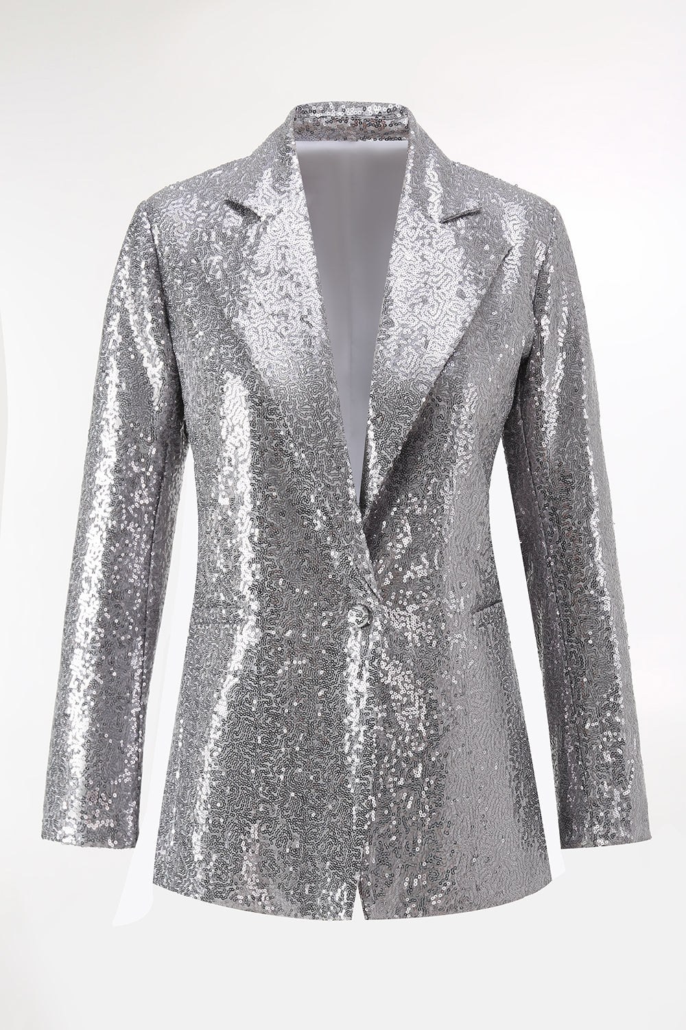 Sparkly Silver 2 Piece Notched Lapel Sequin Women Prom Suits
