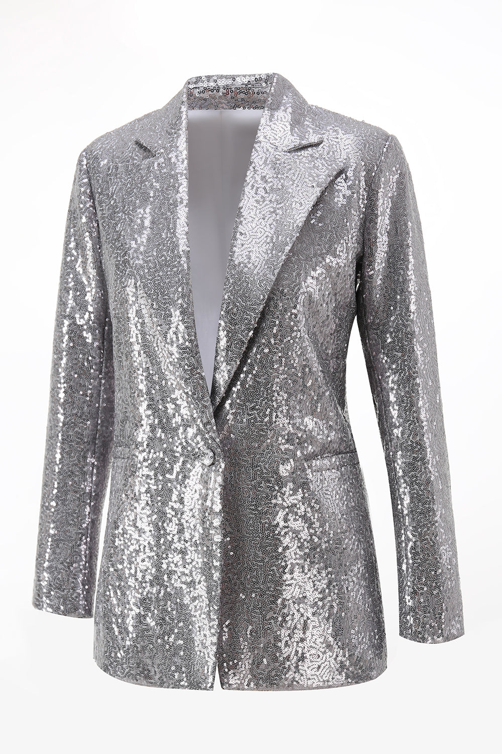 Sparkly Silver 2 Piece Notched Lapel Sequin Women Prom Suits