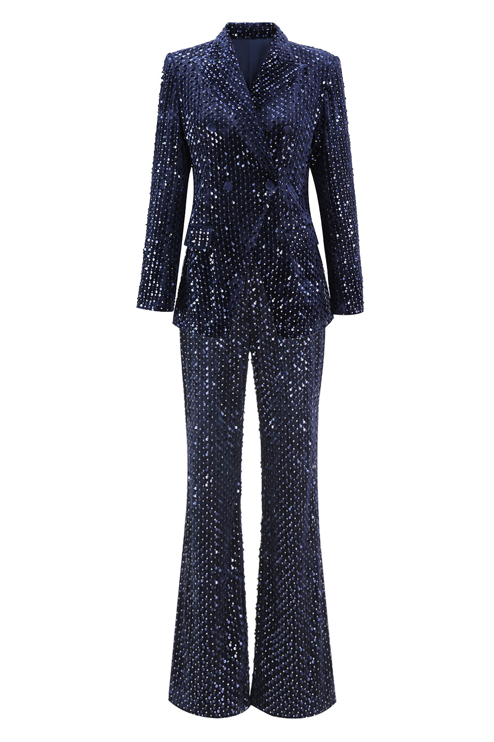 Sparkly Navy 2 Piece Double Breasted Sequin Women Prom Suits
