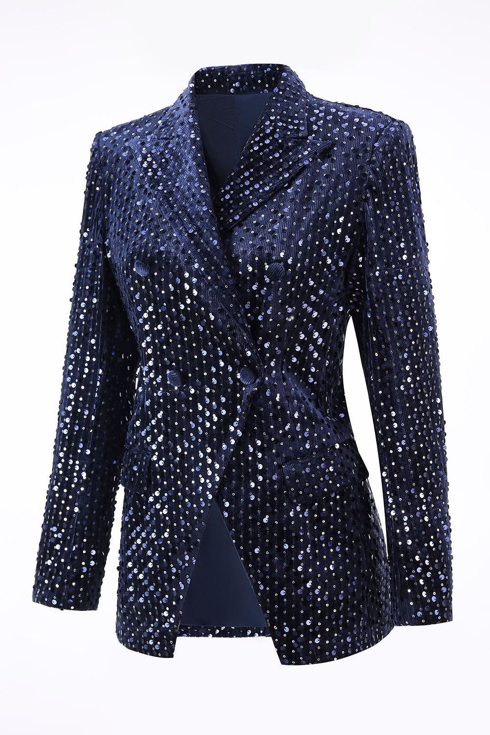 Sparkly Navy 2 Piece Double Breasted Sequin Women Prom Suits