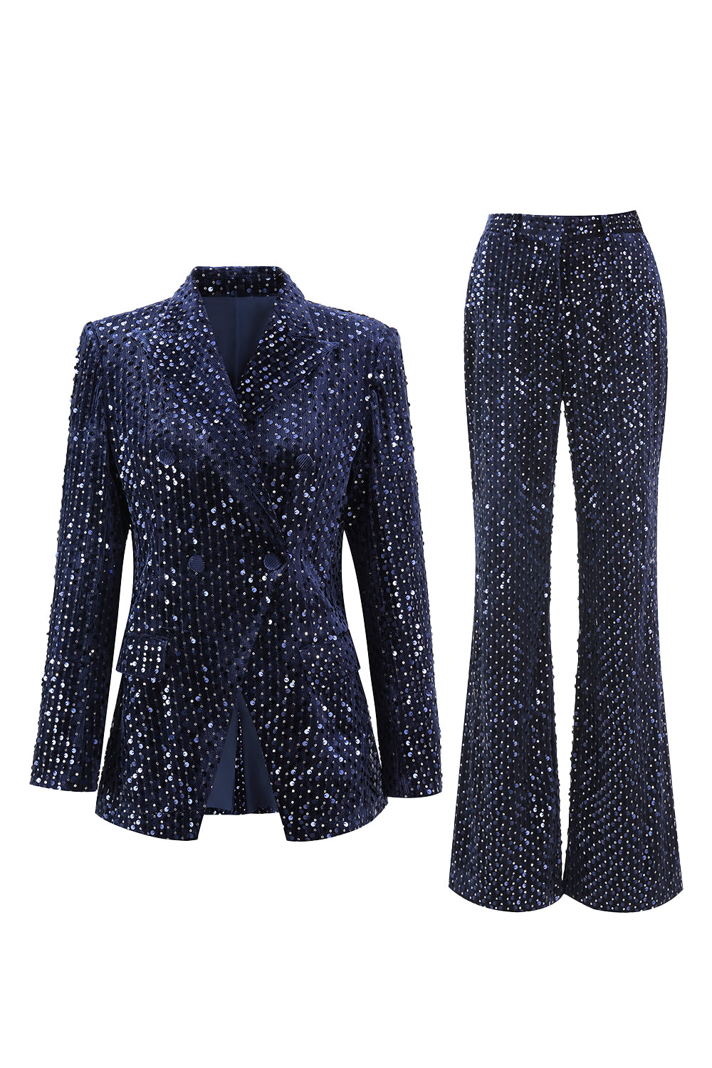 Sparkly Navy 2 Piece Double Breasted Sequin Women Prom Suits