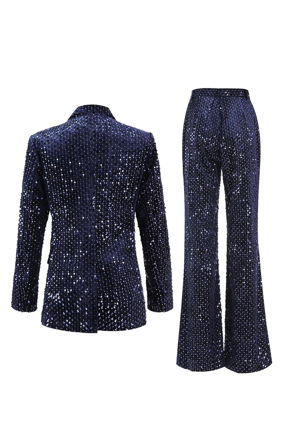 Sparkly Navy 2 Piece Double Breasted Sequin Women Prom Suits