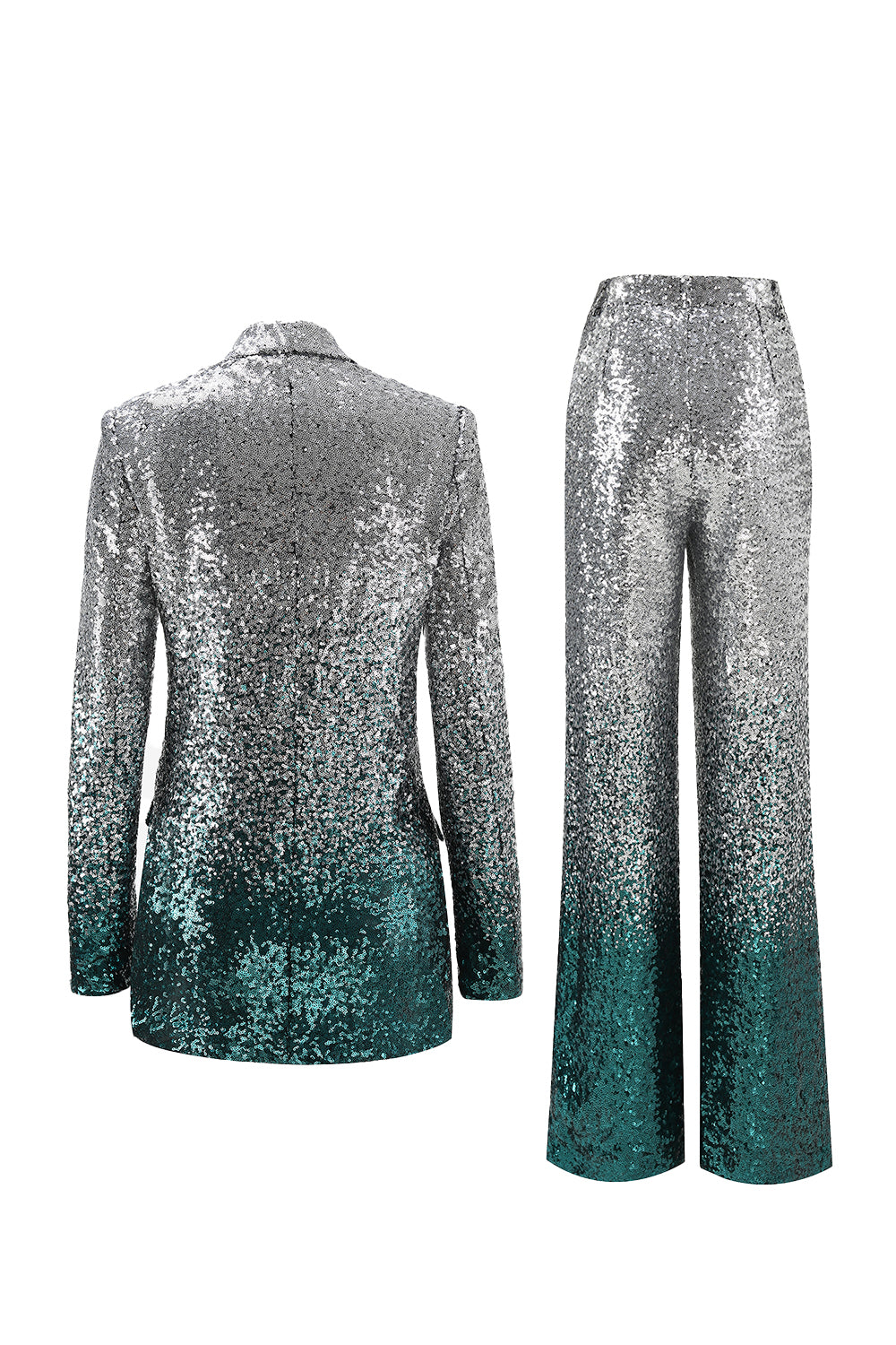 Sparkly Silver and Peacock Sequin 2 Piece Women Prom Suits