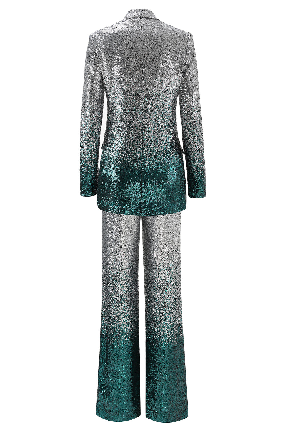Sparkly Silver and Peacock Sequin 2 Piece Women Prom Suits