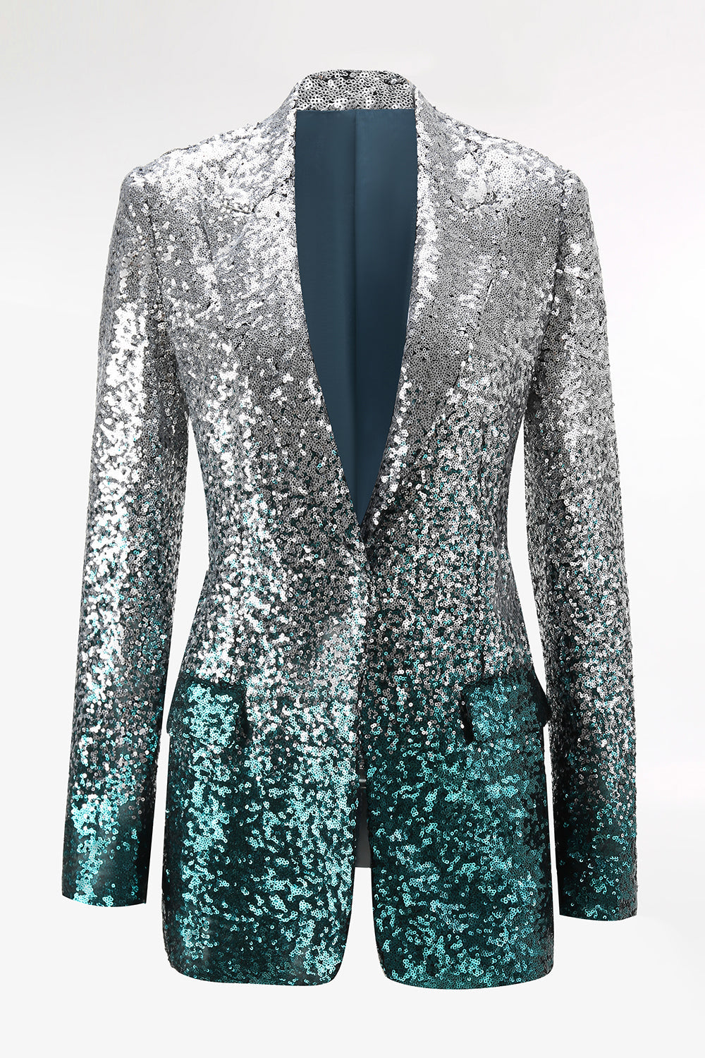 Sparkly Silver and Peacock Sequin 2 Piece Women Prom Suits