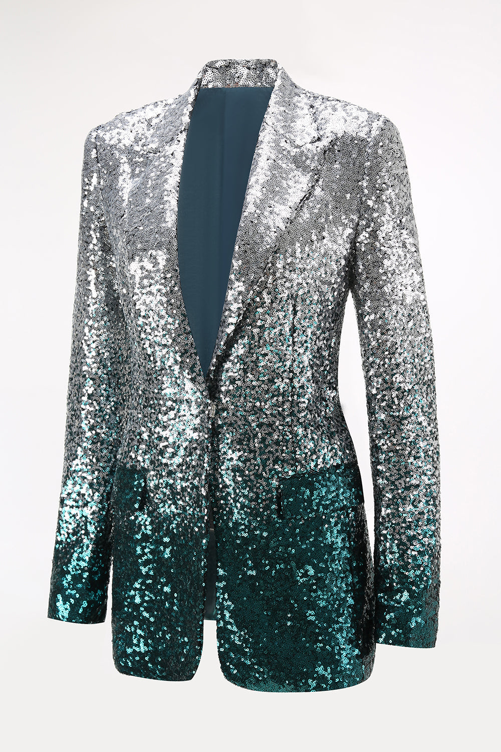 Sparkly Silver and Peacock Sequin 2 Piece Women Prom Suits