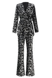 Sparkly Sequin Black 2 Piece Women Prom Suits with Sash