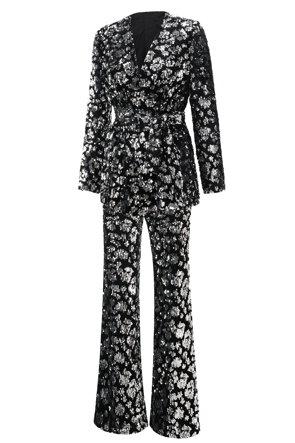 Sparkly Sequin Black 2 Piece Women Prom Suits with Sash