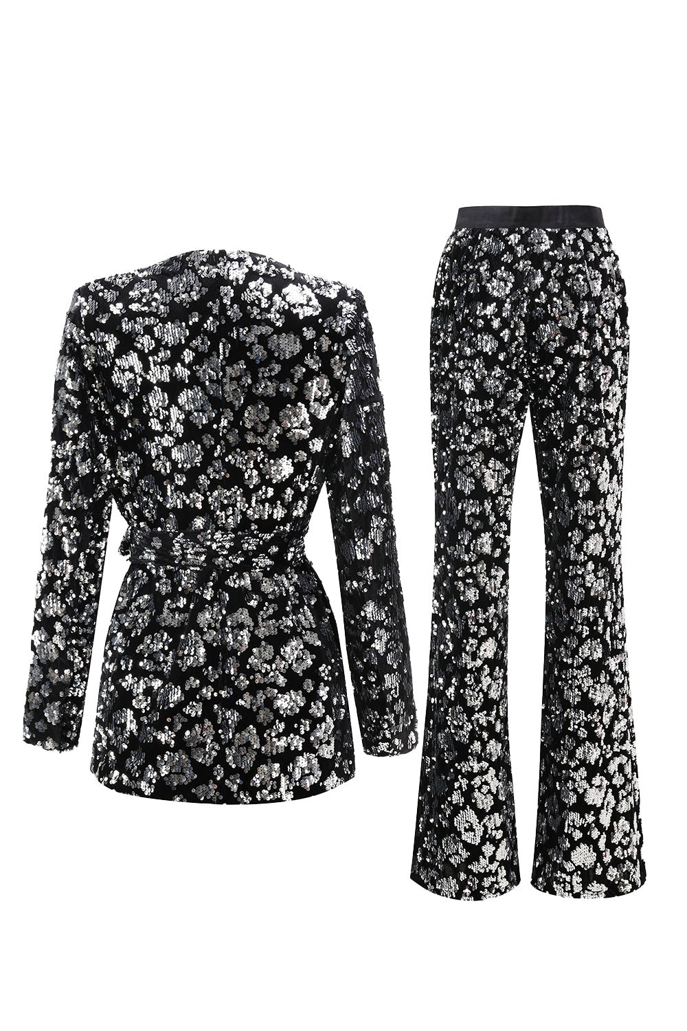 Sparkly Sequin Black 2 Piece Women Prom Suits with Sash