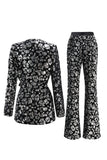 Sparkly Sequin Black 2 Piece Women Prom Suits with Sash