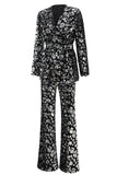 Sparkly Sequin Black 2 Piece Women Prom Suits with Sash