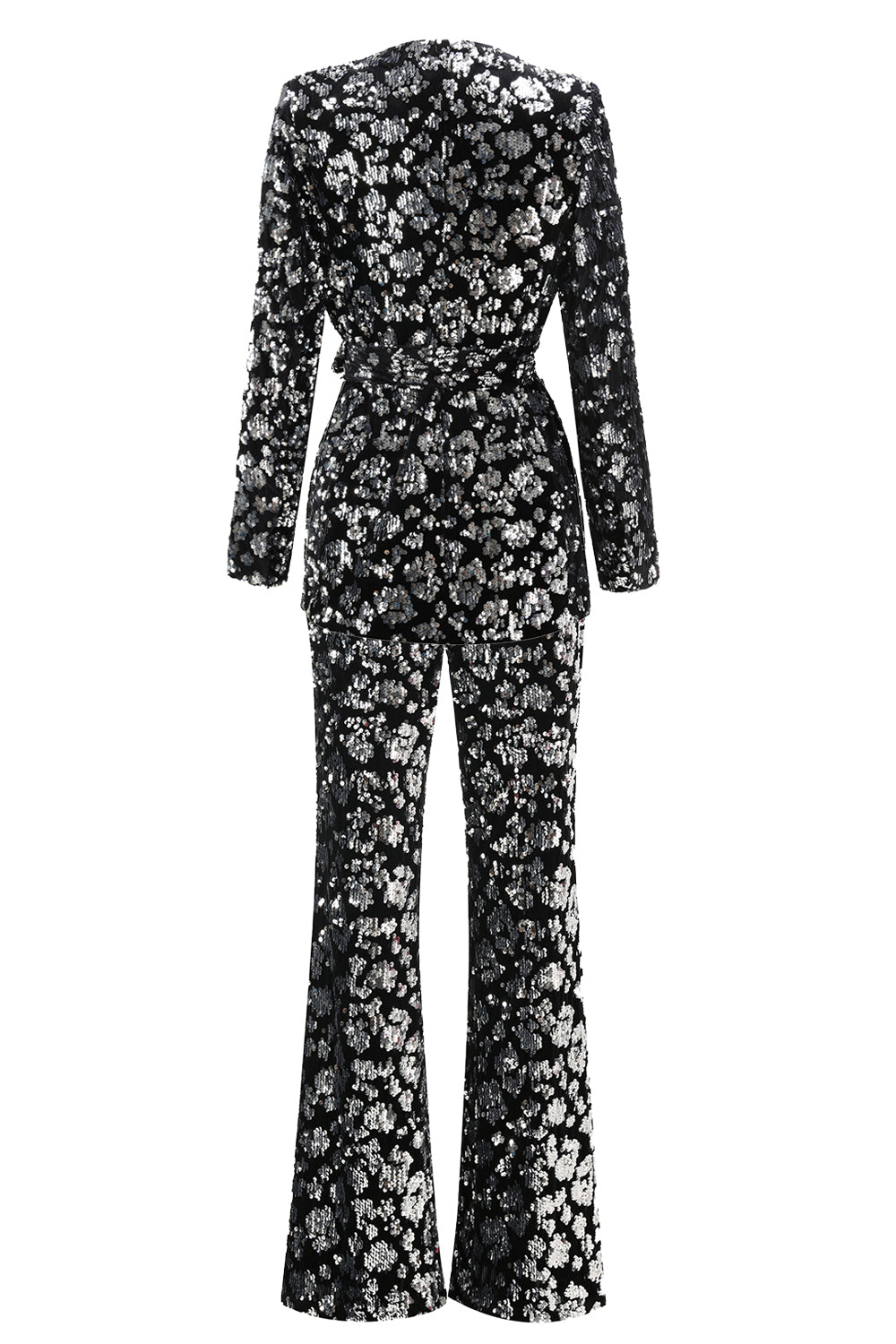 Sparkly Sequin Black 2 Piece Women Prom Suits with Sash