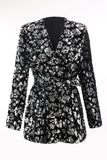 Sparkly Sequin Black 2 Piece Women Prom Suits with Sash