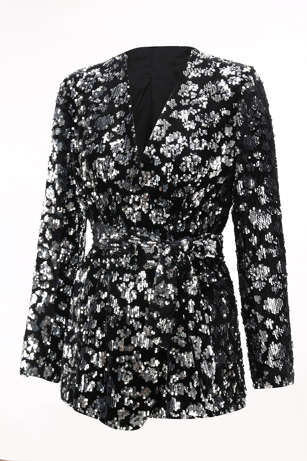 Sparkly Sequin Black 2 Piece Women Prom Suits with Sash